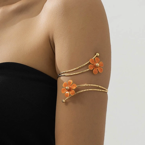 Bracciale da Braccio Bohemian in Lega d'Oro con Fiori in Smalto per Donna Regolabile Aperto Geometrico Gioielli Vacanza