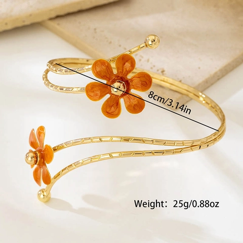 Bracciale da Braccio Bohemian in Lega d'Oro con Fiori in Smalto per Donna Regolabile Aperto Geometrico Gioielli Vacanza