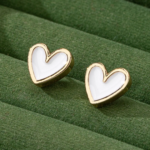 Fashion Alloy Colorful Enamel Heart Stud Earrings For Women Girls Gold Plated Small Sweet Cute Love Jewelry Accessory Gift