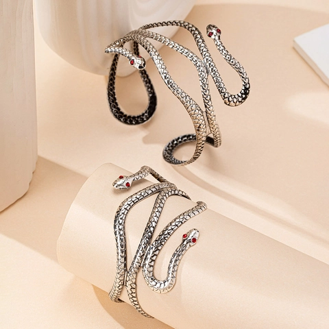 Ensemble de Bracelet de Brassard en Alliage de Serpent Vintage Argent Antique Strass Enveloppant Bracelet de Bras pour Femme Bijoux Streetwear