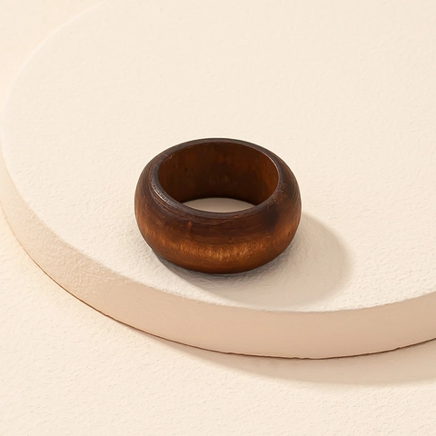 Minimalistisch Natuurlijk Massief Houten Ring Donkerbruin Walnoot Kleur Retro Brede Band Unisex Mode Sieraden Cadeau