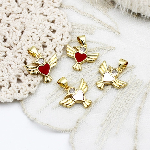 18K Gold Plated Copper Bird Pendant With Mother Of Pearl Rhinestone Dove Hummingbird Heart DIY Jewelry Making Accessories For Necklace