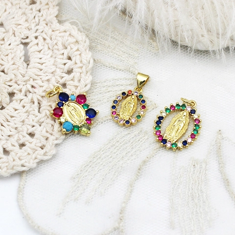 Pendentif Vierge Marie en Cuivre Plaqué Or 18K avec Strass Pour Notre-Dame De Guadalupe Religieux DIY Collier Boucle d'Oreille Bijouterie