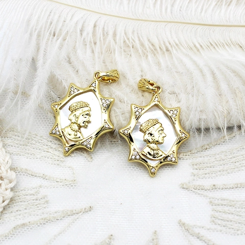 Vintage 18K Gold Plated Brass Pendants White Shell Mother Of Artificial Pearl Portrait Mary Angel Zirconia Charms For Jewelry Making