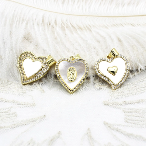 18K Gold Plated Copper Heart Pendant With Rhinestone Enamel Shell Religious Cross Bear Angel Wings For DIY Jewelry Making