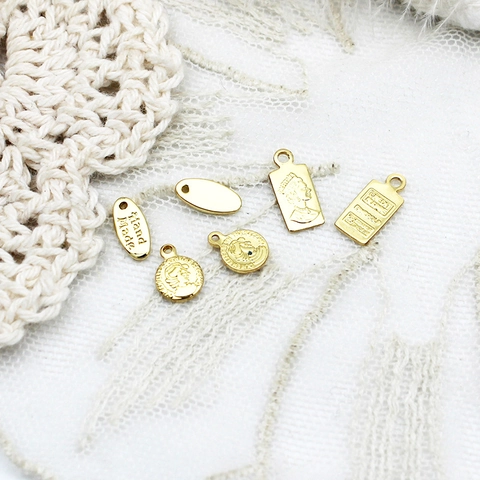 18K Real Gold Plated Copper Queen Elizabeth II Coin Portrait Pendant DIY Jewelry Making Accessories Heart Round Metal Charms
