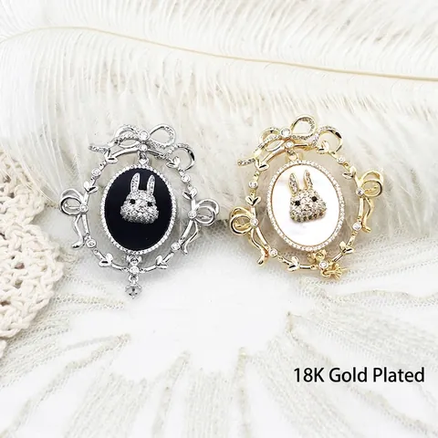 Spilla Vintage in Rame a Cornice di Coniglio Fai-da-te Pendente 18K Oro Zirconia Fiocco Madreperla per Matrimonio Donna