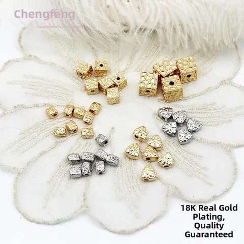 18K Gold Plated Copper Geometric Spacer Beads For DIY Jewelry Making Irregular Square Triangle Rectangle Metal Beads
