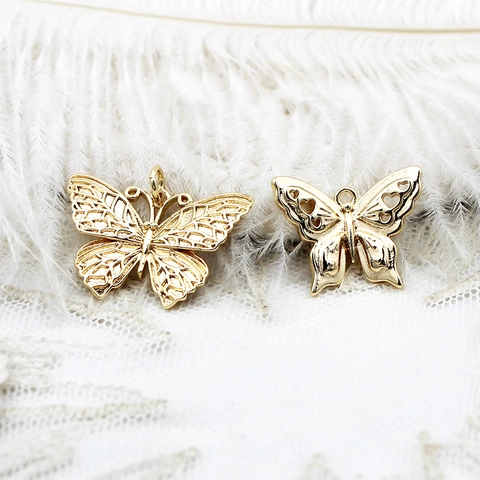 18K Gold Plated Copper Butterfly Dragonfly Pendants For DIY Necklace Bracelet Earring Making Hollow Animal Jewelry Accessories
