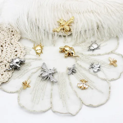 Colgantes de Animales de Cobre Chapados en Oro de 18K Abeja Elefante Escarabajo Con Incrustación de Circonia para Joyería DIY