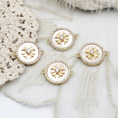 18K Gold Plated Copper Hexagram Star Cross Pendants Mother Of Pearl Inlaid Rhinestone Charms DIY Jewelry Findings Necklace Accessories