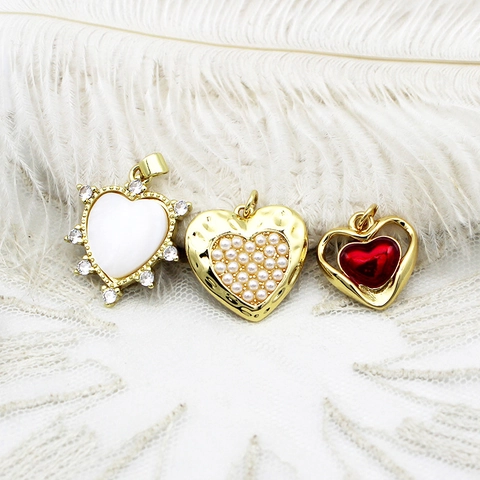 18K Gold Plated Copper Heart Pendants For DIY Jewelry Making Rhinestone Artificial Pearl Love MOM Charm Accessory