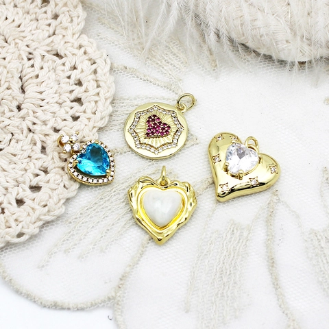 18K Gold Plated Copper Heart Pendants For DIY Jewelry Making Rhinestone Artificial Pearl Love MOM Charm Accessory