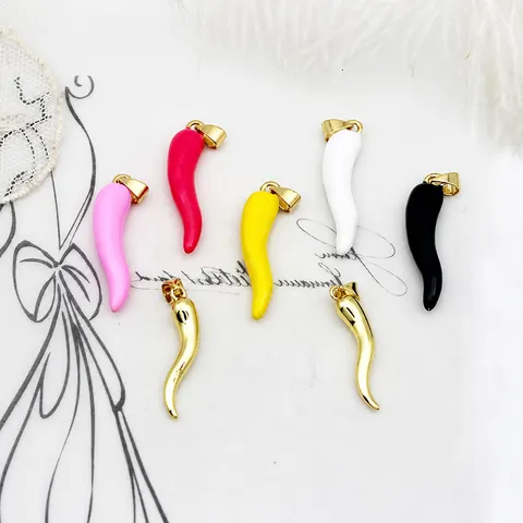 18K Gold Plated Copper Chili Pendant Enamel Italian Cornicello Charm DIY Jewelry Making Accessory For Necklace Bracelet