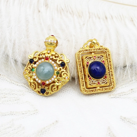 18K Gold Plated Copper Chinese Style Gourd Nine Tailed Fox Dragon Ball Pendant DIY Jewelry Making Accessories