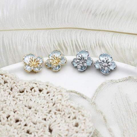 18K Gold Plated Copper Flower Stud Earring Findings With 925 Sterling Silver Post Artificial Pearl Rhinestone DIY Jewelry Accessories