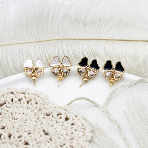 18K Gold Plated Copper Flower Stud Earring Findings With 925 Sterling Silver Post Artificial Pearl Rhinestone DIY Jewelry Accessories