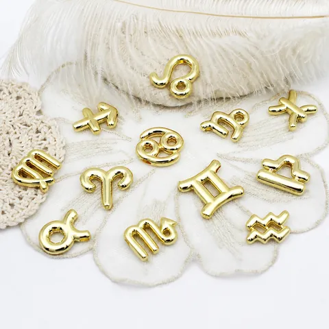 Copper Twelve Zodiac Sign Pendants For DIY Jewelry Making Gold Electroplated Astrological Charms For Necklaces And Earrings