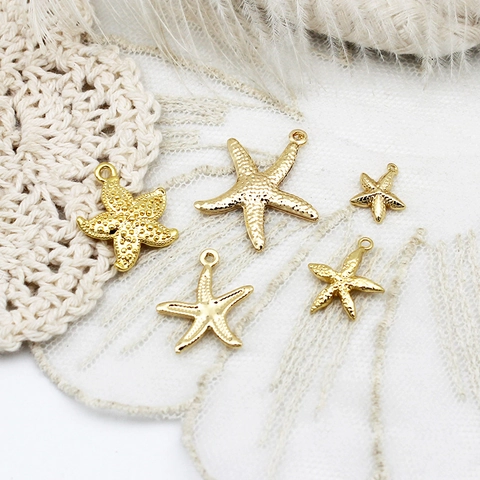 18K Gold Plated Copper Marine Pendants Starfish Shell Conch Scallop Dolphin Fish Charms For DIY Jewelry Making Necklace