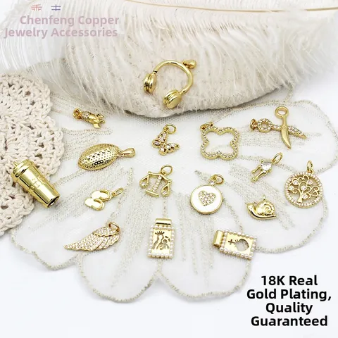 18K Gold Plated Copper DIY Charms Butterfly Heart Clover Rocket Coffee Cup Pendants For Jewelry Making Necklace Findings