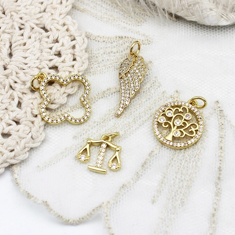 18K Gold Plated Copper DIY Charms Butterfly Heart Clover Rocket Coffee Cup Pendants For Jewelry Making Necklace Findings