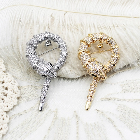 Broche en Cuivre de Luxe avec Zirconium Forme Animale pour Femme Panda Serpent Chat Bambou Style Chinois Accessoire Élégant