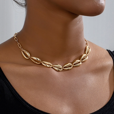 Collana con Pendente a Conchiglia in Lega Bohemian per Donna Lusso Conchiglia Cowrie Galvanizzata Oro Argento Gioielli