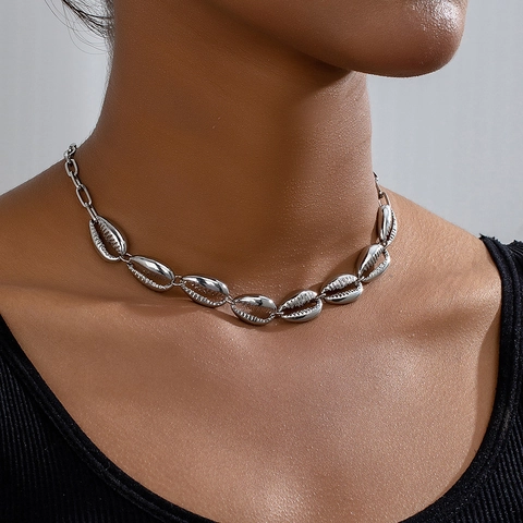 Collana con Pendente a Conchiglia in Lega Bohemian per Donna Lusso Conchiglia Cowrie Galvanizzata Oro Argento Gioielli