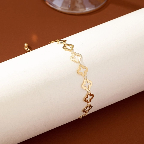 Vintage Legierung Gold Hohl Vierblatt-Kleeblatt Fußkettchen Mode Elegant Fußkette Schmuck Für Damen Strand Urlaub Zubehör