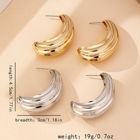 Vintage Legering Grove Geometrische J Vorm Geribbelde Oorknopjes Voor Vrouwen Elegante Getextureerde Oversized Mode Sieraden
