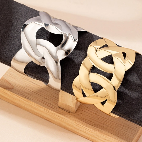 Damen Breiter Hohler Geflochtener Armreif Legierung Gold Silber Plattiert Geometrischer Statement Schmuck Offener Armring