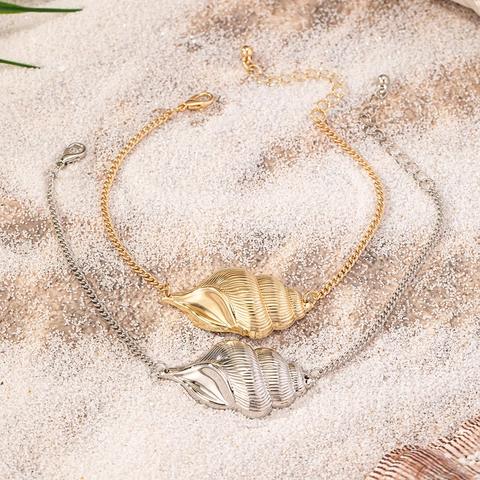 Women's Fashion Alloy Conch Shell Pendant Anklet Bohemian Summer Beach Ocean Style Adjustable Gold Silver Metal Foot Chain