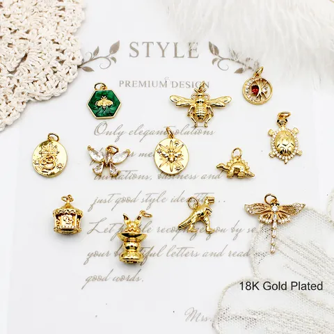 DIY Jewelry Making Animal Pendants 18K Gold Plated Copper Bee Butterfly Dinosaur Dragonfly Charms For Necklace Bracelet Making