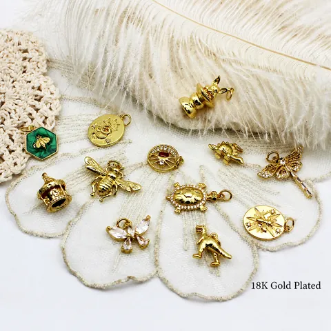 DIY Jewelry Making Animal Pendants 18K Gold Plated Copper Bee Butterfly Dinosaur Dragonfly Charms For Necklace Bracelet Making