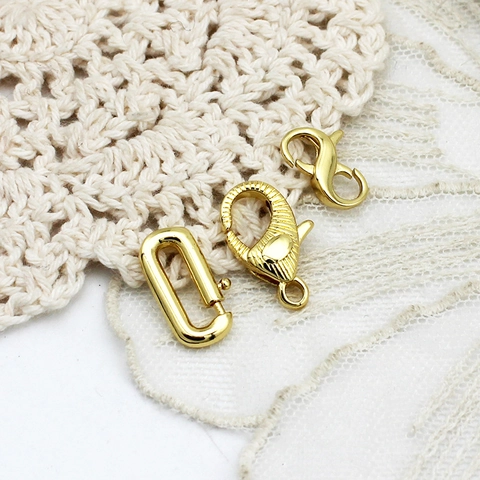 18K Gold Plated Copper Jewelry Clasps For DIY Necklace Bracelet Making Heart Geometric Spring Ring Lobster Clasp Connectors