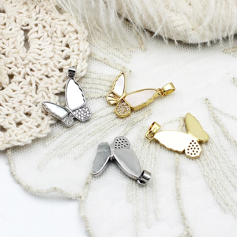 Colgante Mariposa de Cobre Chapado en Oro 18K Con Nácar Circonita Blanca Strass Para Collar Fabricación de Joyería DIY