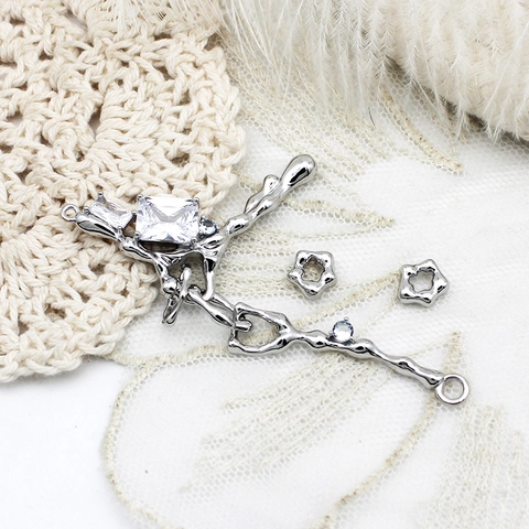 Irregular Liquid Metal Lava Style Copper Pendants For DIY Jewelry Making Electroplated Silver Rhinestone Charms Necklace Bracelet
