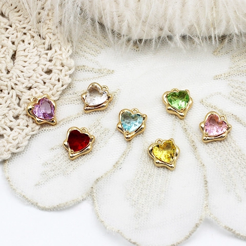 Copper Rhinestone Heart Rectangle Drop Pendant For DIY Jewelry Making 18K Gold Plated Colorful Crystal Charm Accessories