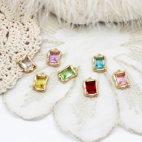 Copper Rhinestone Heart Rectangle Drop Pendant For DIY Jewelry Making 18K Gold Plated Colorful Crystal Charm Accessories