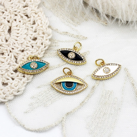 Pendentifs Mauvais Œil en Cuivre Plaqué Or 18K Réel Micro Pavé Zircone Künstliche Perle d'imitation Soleil Charms Pour Création Bijoux Collier DIY