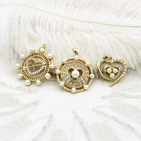 Dije Solo (Sin Cadena) de Cobre Chapado en Oro de 18K Corazón Estrella Cruz Con Perla Artificial de Imitación Zirconia para Joyería DIY