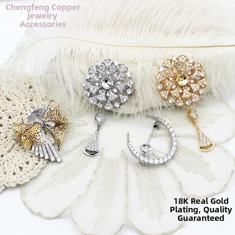Luxury Copper 18K Gold Plated Micro Pave Rhinestone Fireworks Moon Bow Brooch For Women Elegant Evening Dress Suits Accessories