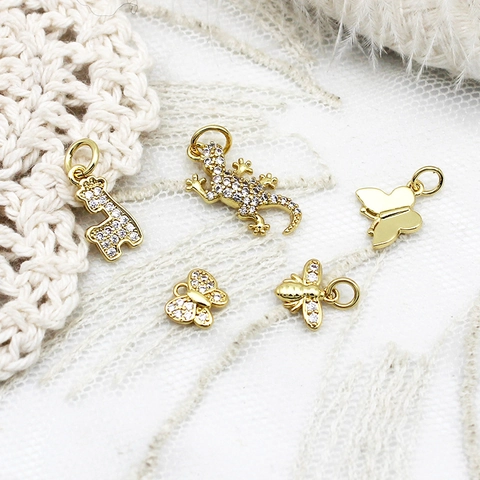 18K Gold Plated Copper Micro Pave Zirconia Animal Pendants For DIY Jewelry Making Accessories Duck Rabbit Butterfly Pendants