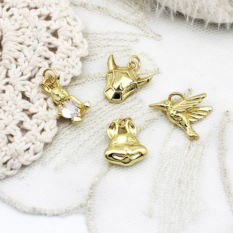 18K Gold Plated Copper Micro Pave Zirconia Animal Pendants For DIY Jewelry Making Accessories Duck Rabbit Butterfly Pendants