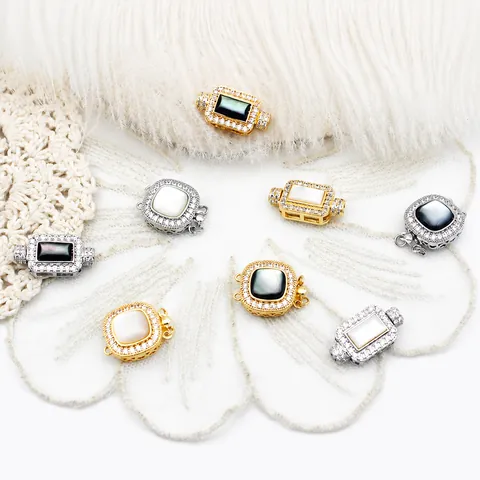 Luxe Koper Micro Pave Parelmoer Sieraden Connector Sluiting Geometrisch Vierkant Rechthoek DIY Ketting Armband Maken Bevindingen