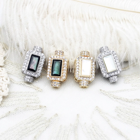 Luxury Copper Micro Pave Mother of Pearl Jewelry Connector Clasp Geometric Square Rectangle DIY Necklace Bracelet Making Findings