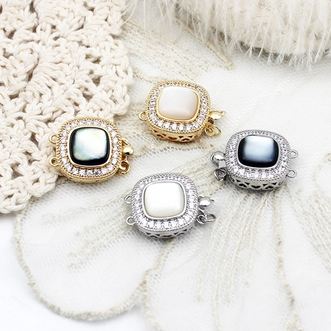 Luxury Copper Micro Pave Mother of Pearl Jewelry Connector Clasp Geometric Square Rectangle DIY Necklace Bracelet Making Findings