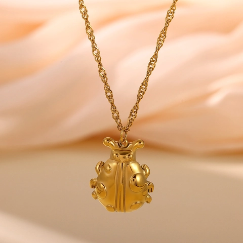 18K Gold Plated Stainless Steel Pendant Necklace Ladybug Fish Octopus Cherry Turtle Sunflower For Women Jewelry
