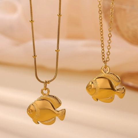 18K Gold Plated Stainless Steel Pendant Necklace Ladybug Fish Octopus Cherry Turtle Sunflower For Women Jewelry