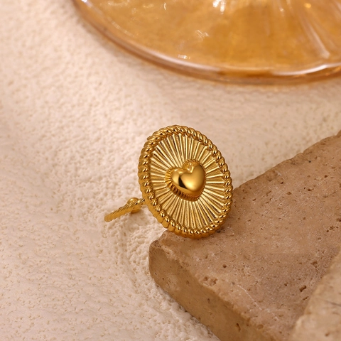 Franse Vintage 18K Verguld Roestvrij Staal Hart Halsketting Ring Oorbellen Ovaal Zonnestraal Sieraden Voor Dames